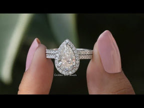 [YouTube Video Of Pear Shaped Halo Moissanite Ring Set]-[Golden Bird Jewels]