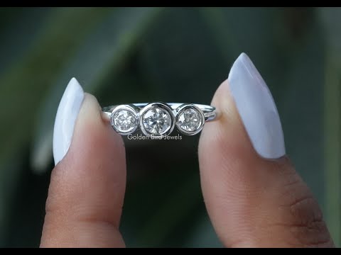 [YouTube Video Of Round Cut Three Stone Moissanite Ring]-[Golden Bird Jewels]