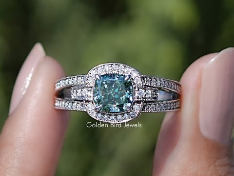 Cushion Cut Moissanite Halo Engagement Ring
