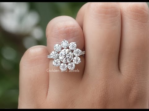 [YouTube Video Of Round Cut Flower Style Moissanite Halo Ring]-[Golden Bird Jewels]