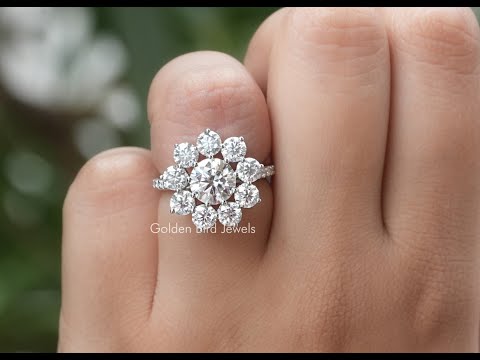 Round Cut Moissanite Floral Halo Engagement Ring