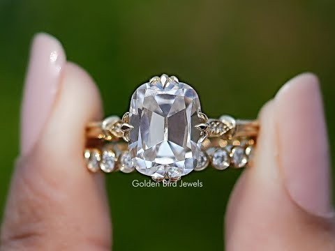 Elongated OMC Cushion Moissanite Bridal Ring Set