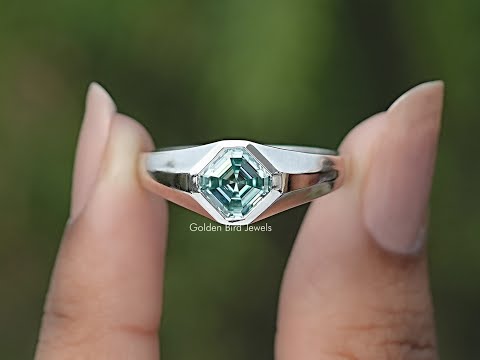 You tube Video Of Blue Asscher Cut Moissanite Solitaire Ring 