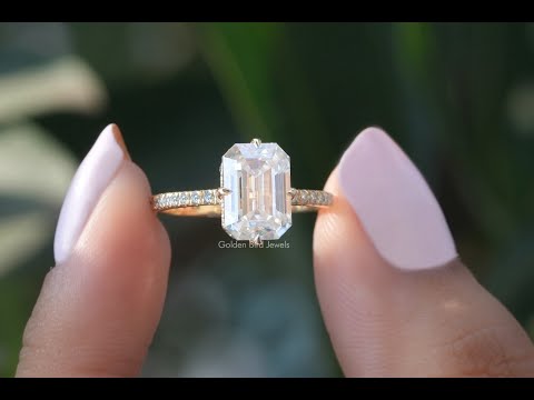 [YouTube Video Of Emerald Cut Hidden Halo Moissanite Wedding Ring]-[Golden Bird Jewels]