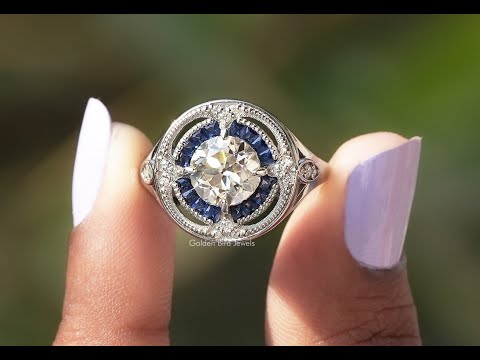 [YouTube Video Of Old European Round Cut And Tapper Baguette Cut Halo Ring]-[Golden Bird Jewels]