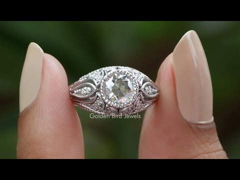 [YouTube Video Of Old European round Cut Art Deco Moissanite Ring]-[Golden Bird  Jewels]
