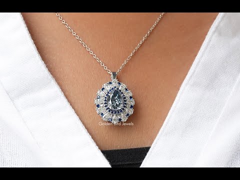 YouTube Video Of Blue Pear Moissanite Double Halo Pendent 