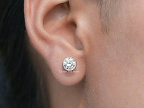 Milgrain Old European Round Moissanite Stud Earrings