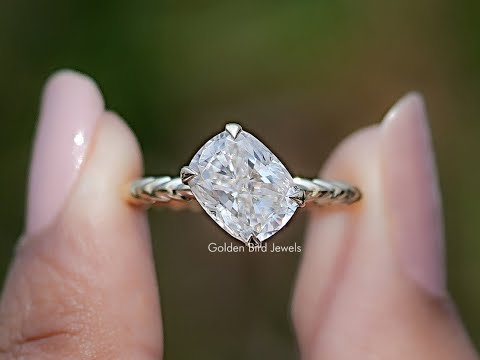 Elongated Cushion Cut Moissanite Solitaire Ring