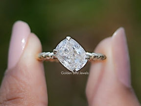 Elongated Cushion Cut Moissanite Solitaire Ring