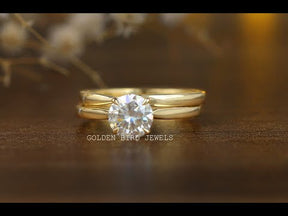 [YouTube Video Of Round Cut Moissanite Bridal Wedding Ring Set]-[Golden Bird Jewels]