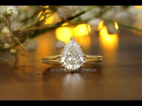 [YouTube Video Of Old Mine Pear Cut Moissanite Solitaire Engagement Ring]-[Goden Bird Jewels]