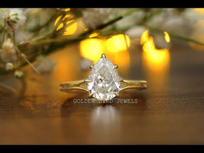 Old Mine Pear Cut Moissanite Solitaire Engagement Ring