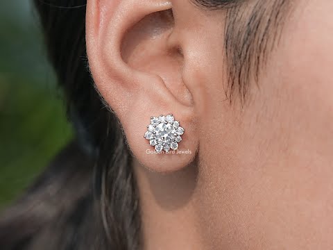 Round Cut Moissanite Halo Stud Earrings