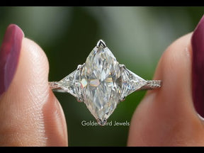 [YouTube Video Of Marquise Cut Moissanite 3 Stone Ring]-[Golden Bird Jewels]