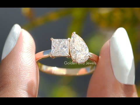 [YouTube Video Of Princess And Pear Cut Moissanite toi et moi Ring]-[Golden Bird Jewels]