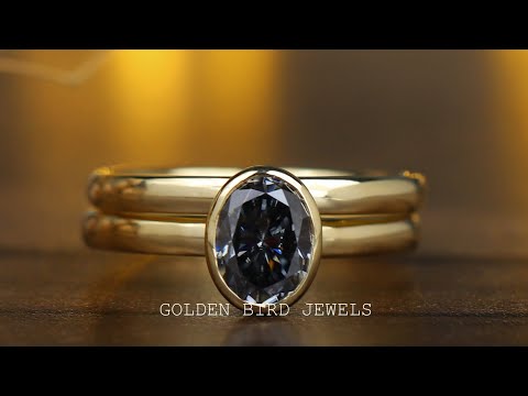 [YouTube Video Of Dark Grey Oval Cut Moissanite Bridal Ring Set]-[Golden Bird Jewels]