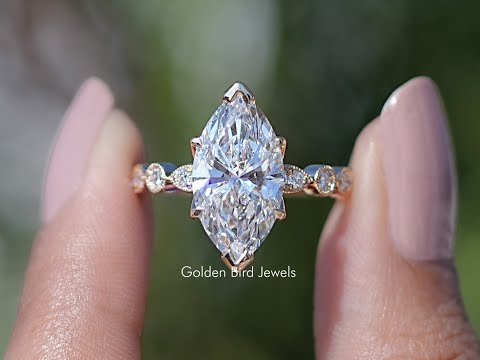 Marquise Cut Lab Diamond Accent Set Bridal Ring