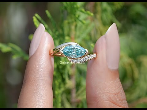 You tube Video Of East West Blue Marquise Moissanite Bypass Ring 