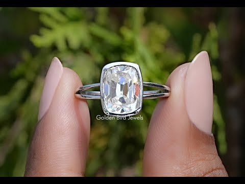 You tube video of Old Mine Cushion Cut Moissanite Split Shank Ring