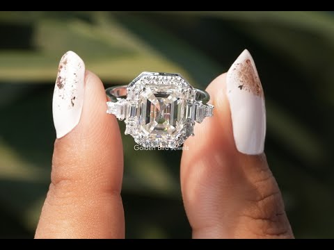 [YouTube Video Of Asscher Cut Moissanite Halo Engagement Ring]-[Golden Bird Jewels]