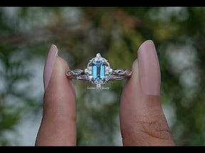 YouTube Video Of Emerald Cut London Blue Topaz Gemstone Halo Ring