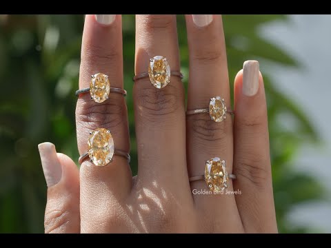 [Champagne Crushed Ice Oval Cut Moissanite Solitaire Ring]-[Golden Bird Jewels]