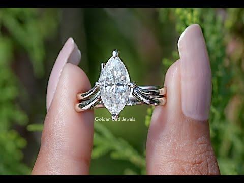 You tube Video Of Marquise Cut Moissanite Solitaire Chevron Ring 
