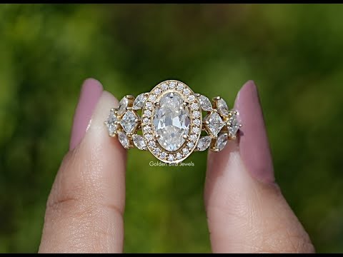 YouTube Video Of Moval Cut Moissanite Halo Cluster Set Ring