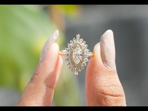 [Marquise Cut Cluster Halo Moissanite Ring]-[Golden Bird Jewels]