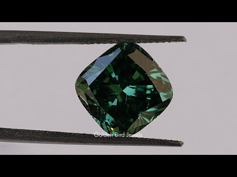 [YouTube Video Dark Green Cushion Moissanite Loose Stone]-[Golden Bird Jewels]
