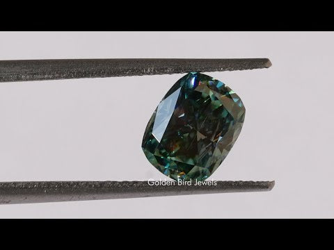 [YouTube Video Of Blue Green Elongated Cushion Loose Moissanite]-[Golden Bird Jewels]