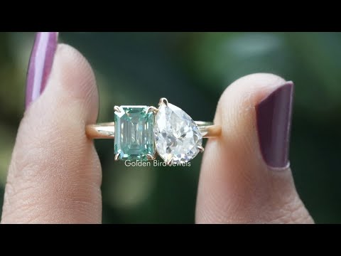 [YouTube Video Of Pear And Emerald Cut Moissanite Engagement Ring]-[Golden Bird Jewels]