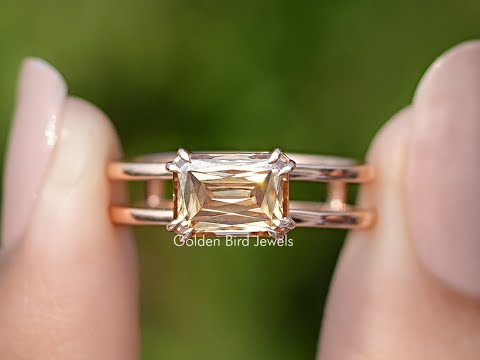 East West Criss Cut Moissanite Engagement Ring