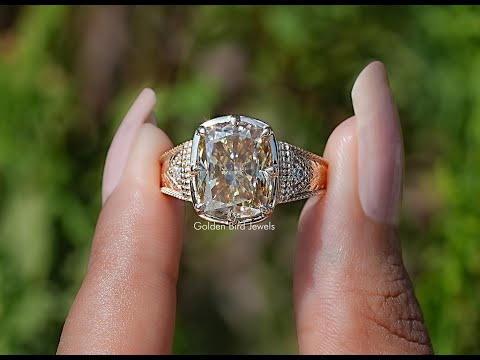 You tube Video Of Filigree Yellow Elongated cushion Moissanite Ring 