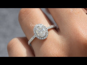 [YouTube Video Of Ice Crushed Oval Cut Moissanite Halo Engagement Ring]-[Golden Bird Jewels] 