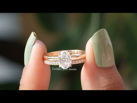 [YouTube Video Of Oval And Round Cut Moissanite Solitaire Hidden Halo Ring Set]-[Golden Bird Jewels]