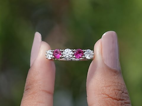 Side View of Five Stone Round Gemstone Wedding Band
