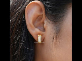 [YouTube Video Of Moissanite Long Emerald Stud Earrings]-[Golden Bird Jewels]