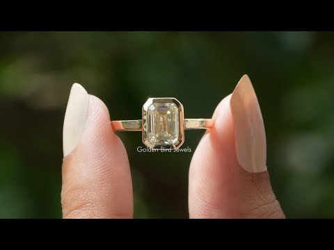 [YouTube Video Of Emerald Cut Moissanite Bezel Setting Ring]-[Golden Bird Jewels]