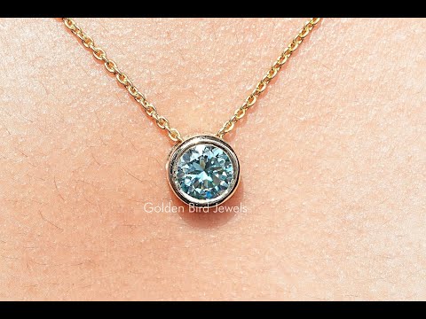 Aqua Blue Round Cut Moissanite Solitaire Pendant