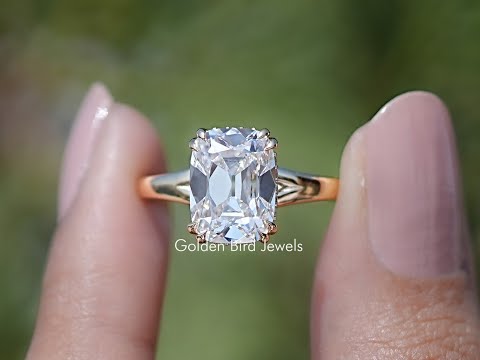 Old Mine Cushion Cut Lab Diamond Split Shank Ring