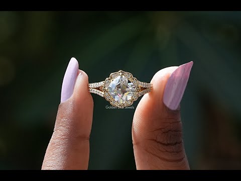 YouTube Video Of Peruzzi Cut Moissanite Halo Split Shank Ring