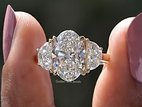 Oval Lab Diamond Three Stone Engagement Ring