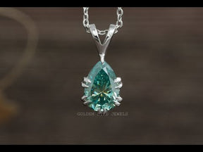 YouTube Video Of Elongated Blue Pear Moissanite Solitaire Pendant