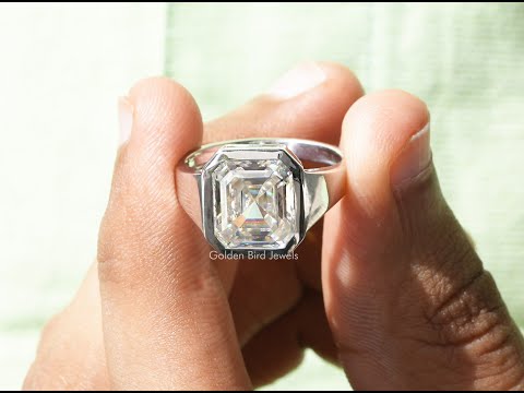 YouTube Video Of Asscher Cut Moissanite Bezel Set Solitaire Ring