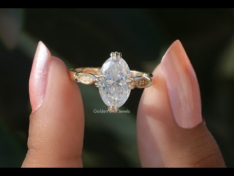 Colorless Moval Cut Moissanite Engagement Ring