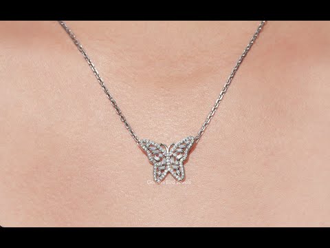 [YouTube Video Of Baguette And Round Cut Moissanite Butterfly Pendant]-[Golden Bird Jewels]