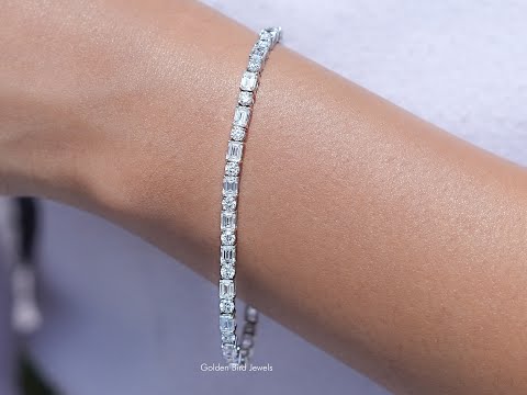 Emerald And Round Cut Diamond Tennis Bracelet
