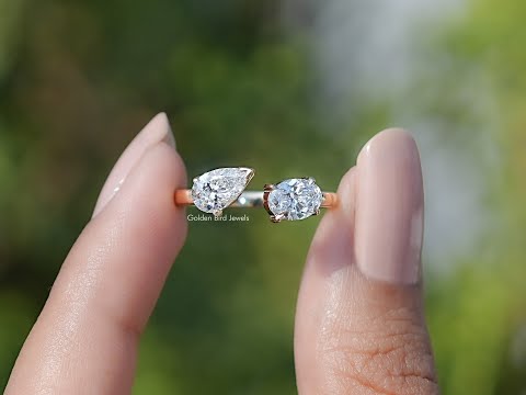 Open Cuff Pear And Oval Lab Diamond Two Stone Ring